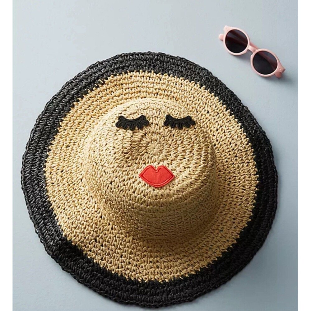 Girls Face Straw Sun Hat With Eyelashes And Lips